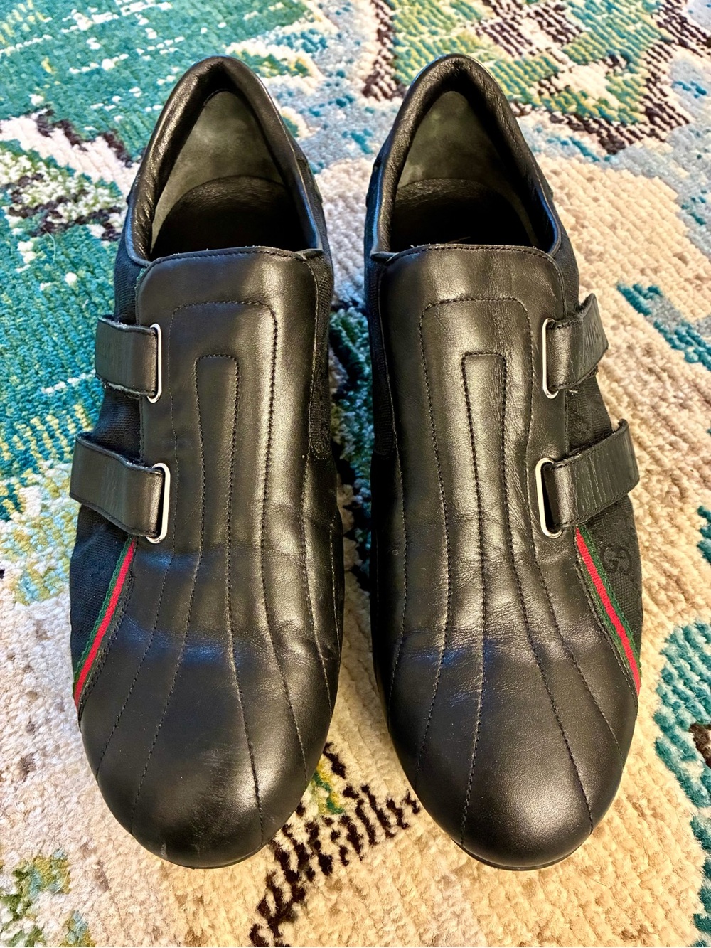 Gucci Black Leather Men’s Slip-On Velcro Loafers